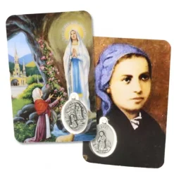 Palais du Rosaire Carte De Prière de l'Apparition de Lourdes et Sainte Bernadette Avec Médaille^ Image Religieuse