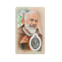 Palais du Rosaire Carte de prière de Padre Pio avec médaille^ Image Religieuse