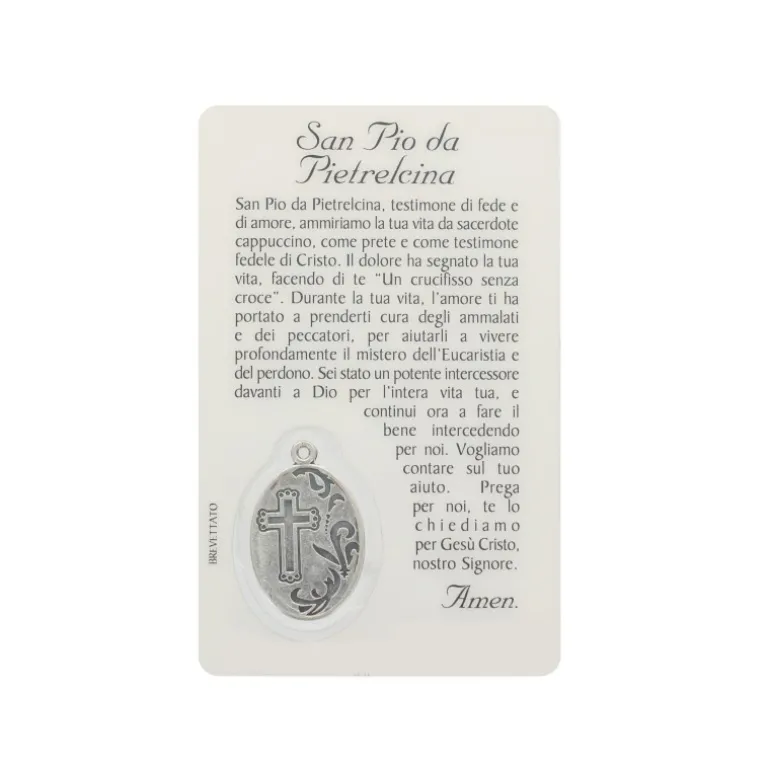 Palais du Rosaire Carte de prière de Padre Pio avec médaille^ Image Religieuse