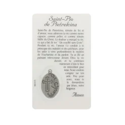Palais du Rosaire Carte de prière de Padre Pio avec médaille^ Image Religieuse