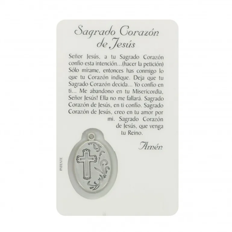 Palais du Rosaire Carte de prière de Sacré Coeur de Jésus avec médaille^ Image Religieuse