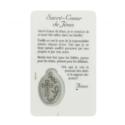 Palais du Rosaire Carte de prière de Sacré Coeur de Jésus avec médaille^ Image Religieuse