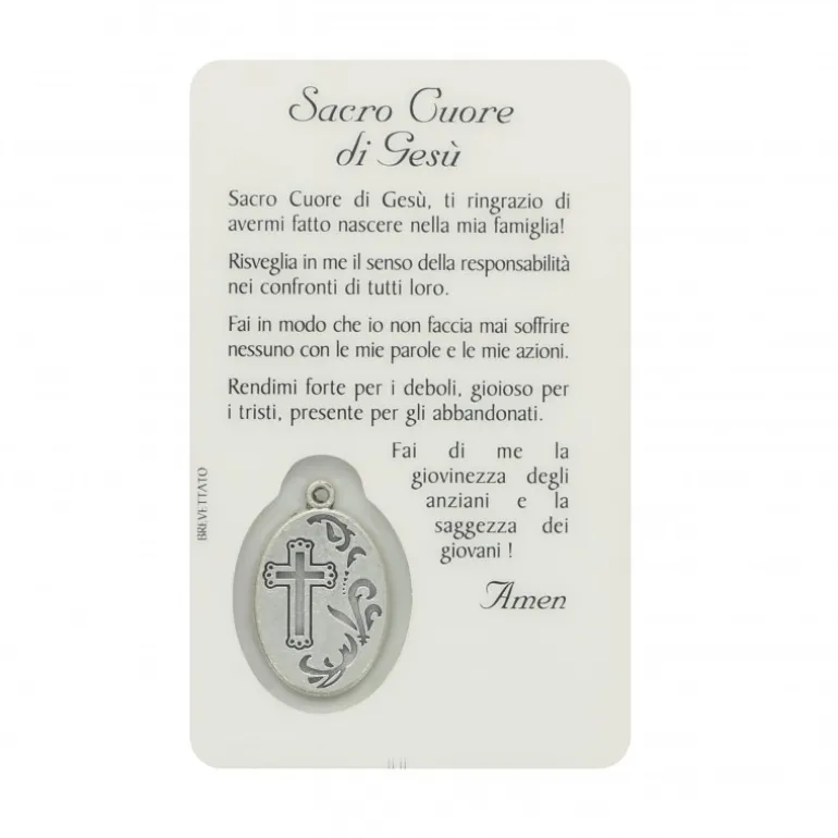 Palais du Rosaire Carte de prière de Sacré Coeur de Jésus avec médaille^ Image Religieuse