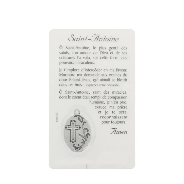 Palais du Rosaire Carte de prière de Saint Antoine avec médaille^ Image Religieuse