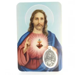 Palais du Rosaire Carte De Prière du Sacré-Coeur de Jésus et Sacré-Coeur de Marie Avec Médaille^ Image Religieuse