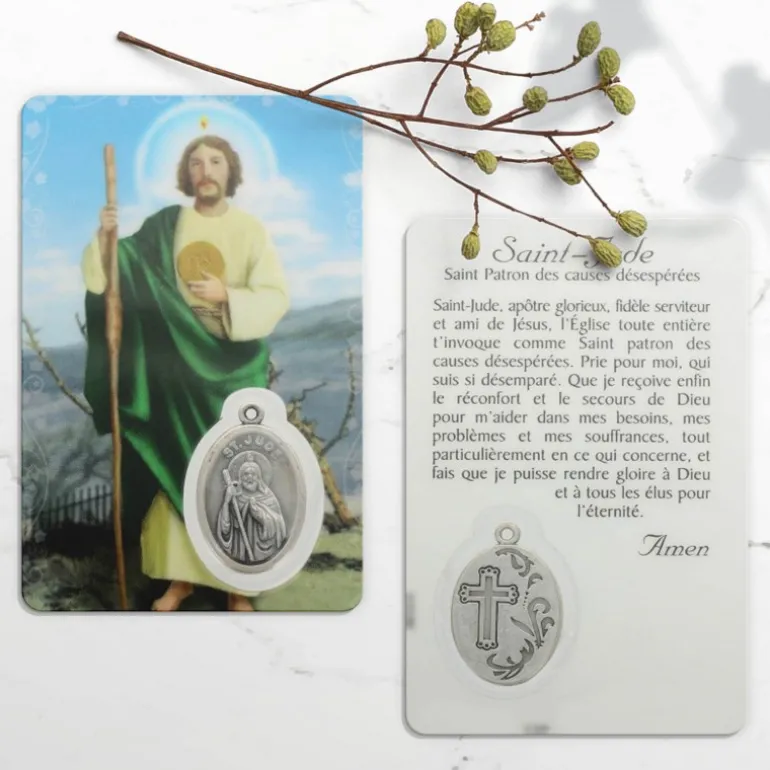 Palais du Rosaire Carte de prière Saint Jude avec médaille^ Image Religieuse
