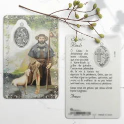 Palais du Rosaire Carte de prière Saint Roch avec médaille^ Image Religieuse
