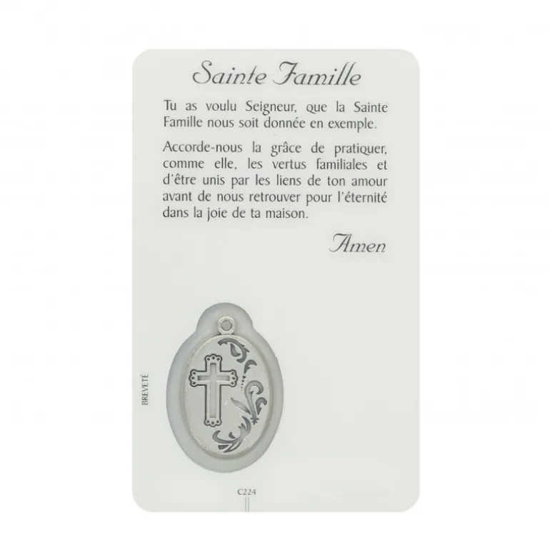 Palais du Rosaire Carte de prière Sainte Famille avec médaille^ Image Religieuse