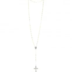 Palais du Rosaire Chapelet argenté avec grains en nacre et pierres swarovski^ Chapelet Nacre | Chapelet Cristal