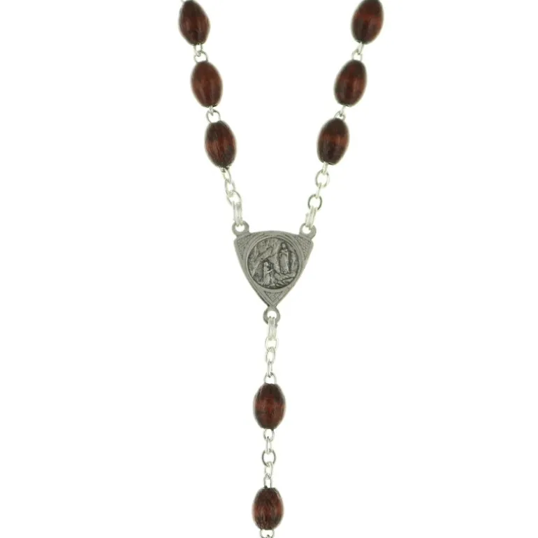 Palais du Rosaire Chapelet de Bernadette en bois sur chaîne en argent^ Chapelet De Sainte Bernadette | Chapelet Bois