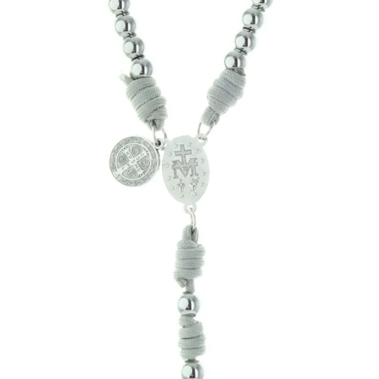 Palais du Rosaire Chapelet de Combat sur corde avec une médaille de Saint Benoît et croix du pardon^ Chapelet De Saint Benoît | Chapelet Métal
