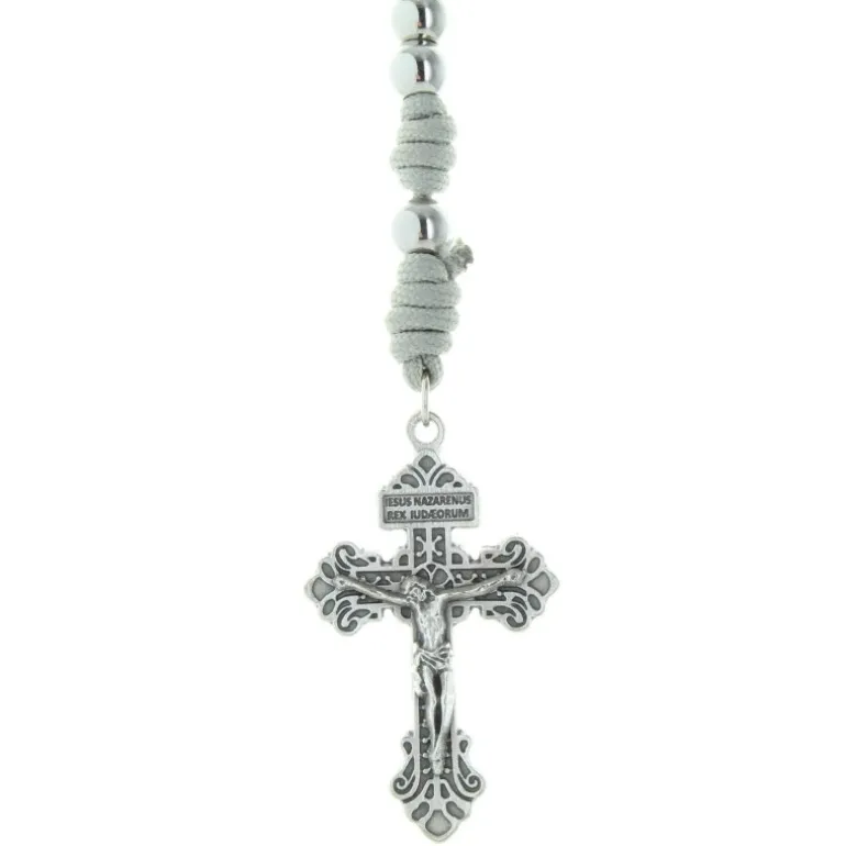 Palais du Rosaire Chapelet de Combat sur corde avec une médaille de Saint Benoît et croix du pardon^ Chapelet De Saint Benoît | Chapelet Métal