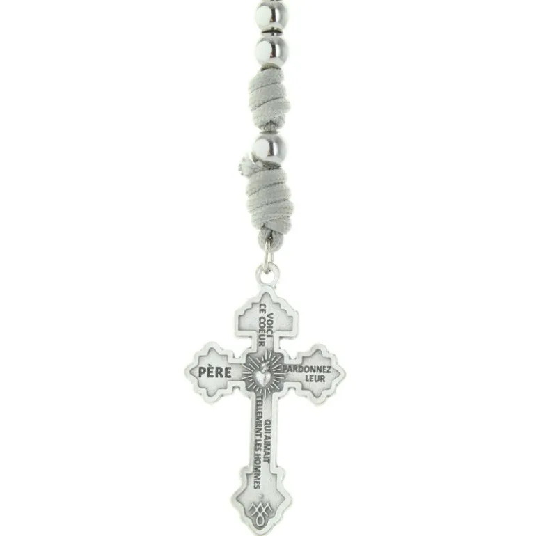 Palais du Rosaire Chapelet de Combat sur corde avec une médaille de Saint Benoît et croix du pardon^ Chapelet De Saint Benoît | Chapelet Métal