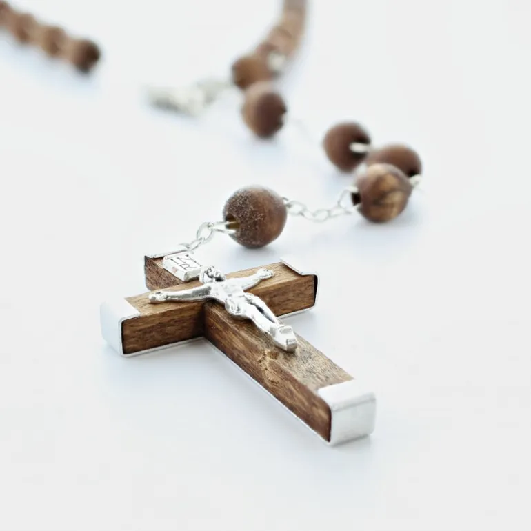 Palais du Rosaire Chapelet de Jérusalem en bois d'olivier avec chaîne en métal^ Chapelet Bois