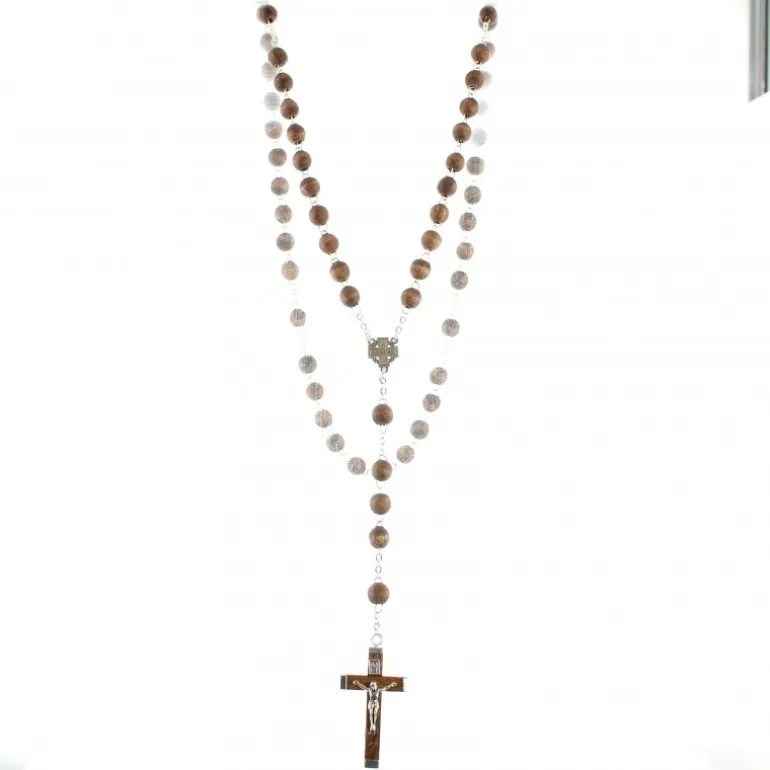 Palais du Rosaire Chapelet de Jérusalem en bois d'olivier avec chaîne en métal^ Chapelet Bois