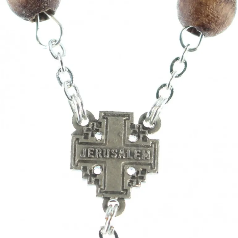 Palais du Rosaire Chapelet de Jérusalem en bois d'olivier avec chaîne en métal^ Chapelet Bois