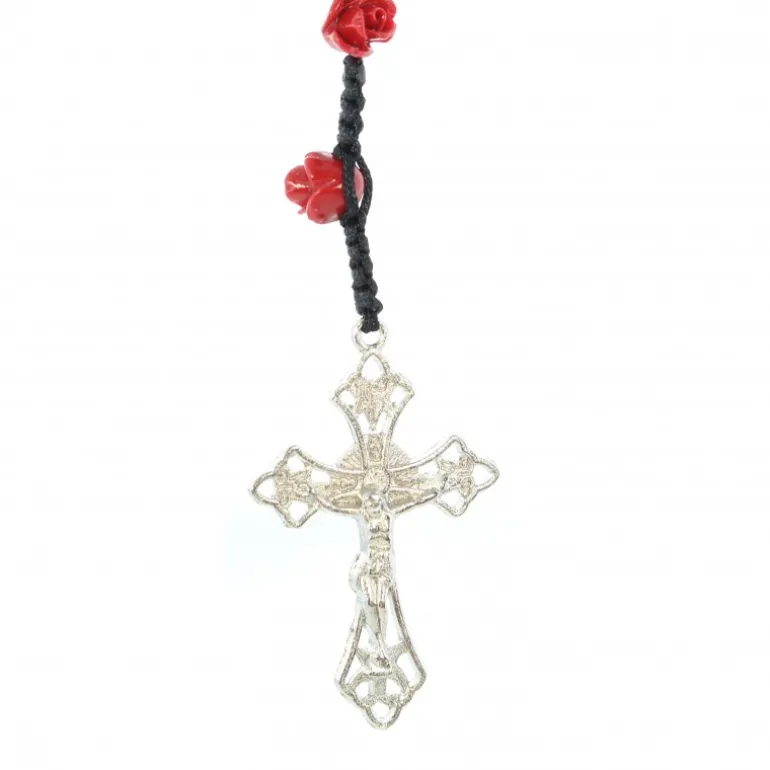 Palais du Rosaire Chapelet de Lourdes avec grains en forme de rose rouge et coeur Ave Maria^ Chapelet De Lourdes | Chapelet Résine