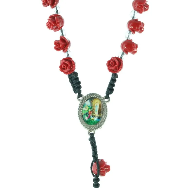 Palais du Rosaire Chapelet de Lourdes avec grains en forme de rose rouge et coeur Ave Maria^ Chapelet De Lourdes | Chapelet Résine