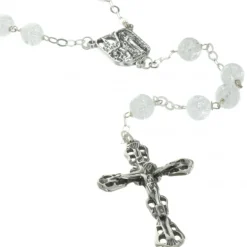 Palais du Rosaire Chapelet de Lourdes en Argent avec des grains en verre effet craquelé^ Chapelet De Lourdes | Chapelet Verre