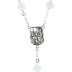 Palais du Rosaire Chapelet de Lourdes en Argent avec des grains en verre effet craquelé^ Chapelet De Lourdes | Chapelet Verre