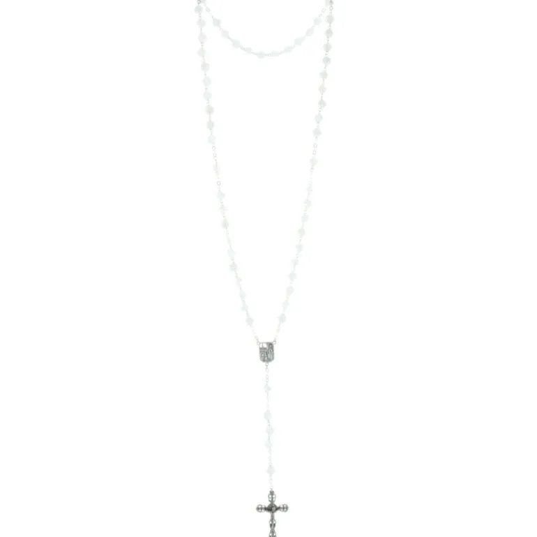 Palais du Rosaire Chapelet de Lourdes en Argent avec des grains en verre effet craquelé^ Chapelet De Lourdes | Chapelet Verre