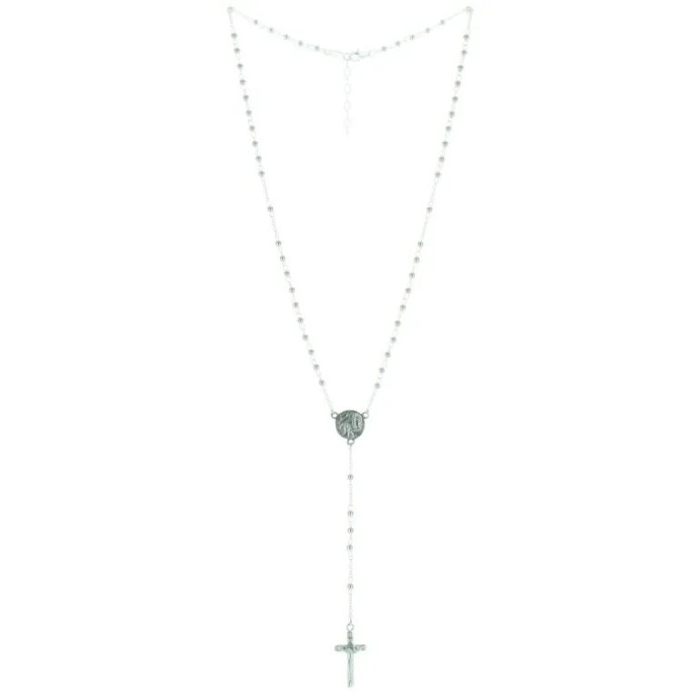 Palais du Rosaire Chapelet de Lourdes en Argent avec fermoir grains 3mm croix classique^ Chapelet De Lourdes | Chapelet Argent