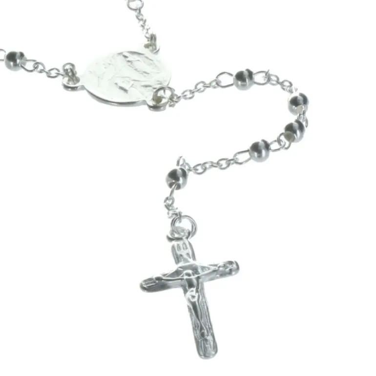 Palais du Rosaire Chapelet de Lourdes en Argent avec fermoir grains 3mm croix classique^ Chapelet De Lourdes | Chapelet Argent