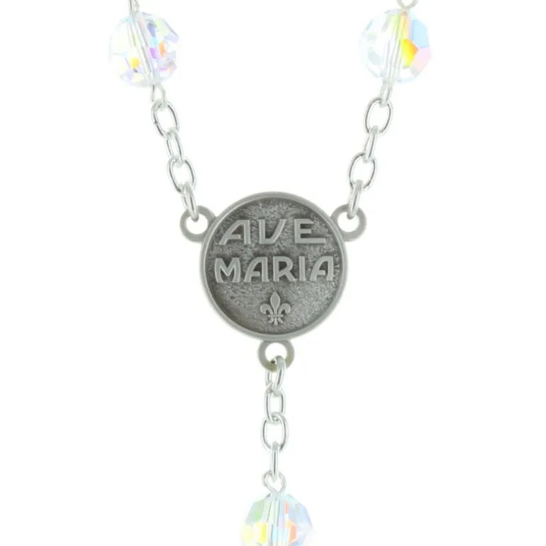 Palais du Rosaire Chapelet de Lourdes en cristal Swarovski, chaîne Argent et coeur Apparition de Lourdes^ Chapelet De Lourdes | Chapelet Cristal