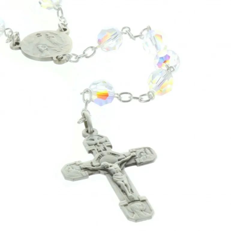 Palais du Rosaire Chapelet de Lourdes en cristal Swarovski, chaîne Argent et coeur Apparition de Lourdes^ Chapelet De Lourdes | Chapelet Cristal