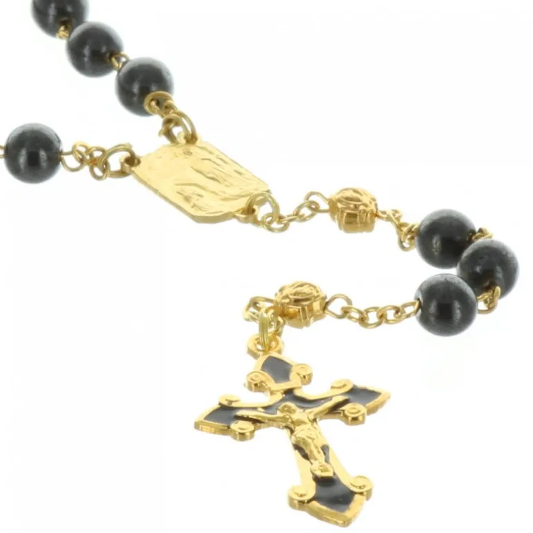 Palais du Rosaire Chapelet de Lourdes en hématite et paters en forme de roses dorées^ Chapelet De Lourdes | Chapelet Pierre