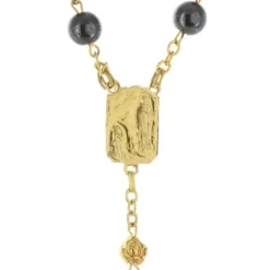 Palais du Rosaire Chapelet de Lourdes en hématite et paters en forme de roses dorées^ Chapelet De Lourdes | Chapelet Pierre