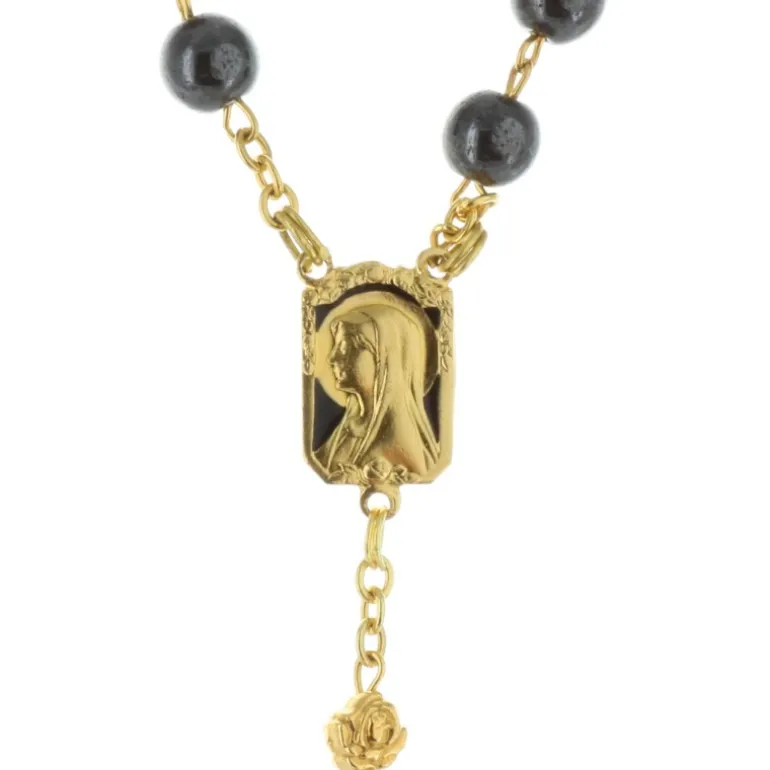 Palais du Rosaire Chapelet de Lourdes en hématite et paters en forme de roses dorées^ Chapelet De Lourdes | Chapelet Pierre