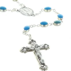 Palais du Rosaire Chapelet de Lourdes en métal argenté grains émaillés bleus^ Chapelet De Lourdes | Chapelet Métal