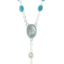 Palais du Rosaire Chapelet de Lourdes en métal argenté grains émaillés bleus^ Chapelet De Lourdes | Chapelet Métal
