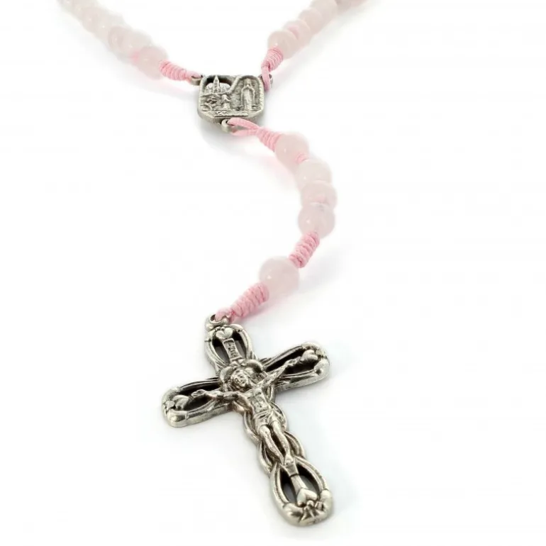Palais du Rosaire Chapelet de Lourdes en pierres d'Améthyste et corde rose avec médaille apparition de Lourdes^ Chapelet De Lourdes | Chapelet Pierre