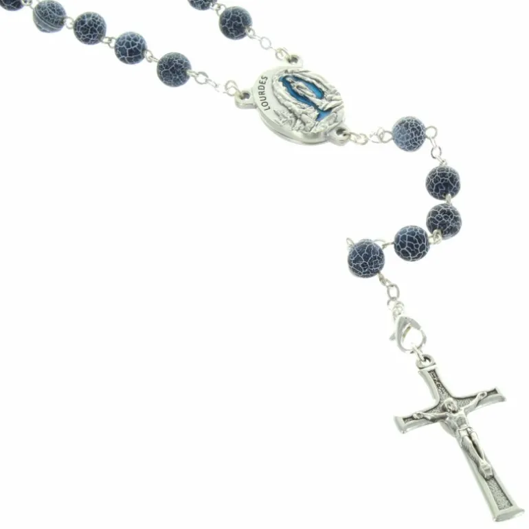 Palais du Rosaire Chapelet de Lourdes en pierres d'Agathe givrées et coeur eau de Lourdes^ Chapelet Eau De Lourdes | Chapelet De Lourdes