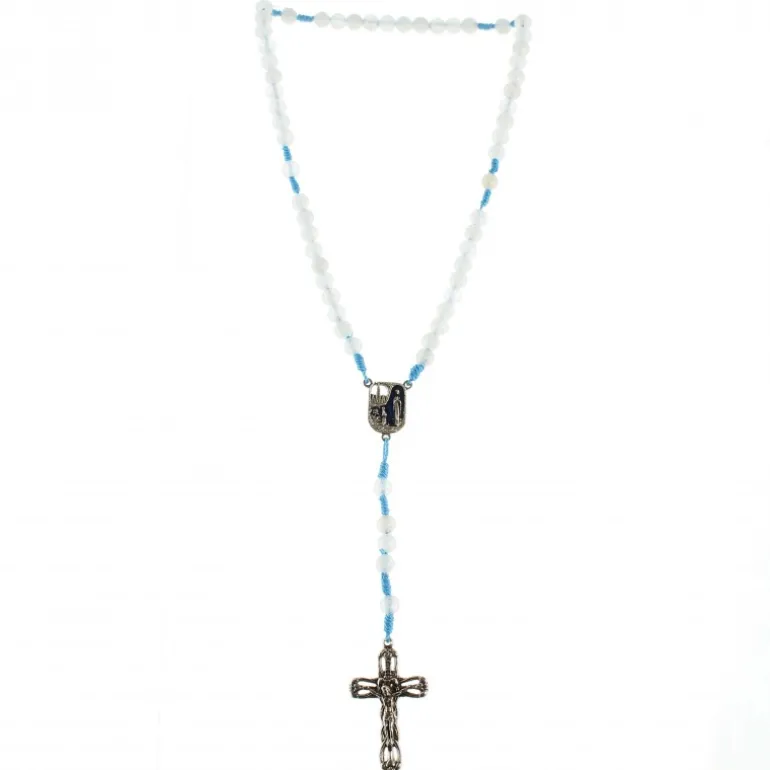 Palais du Rosaire Chapelet de Lourdes en pierres d'agate blanche et corde bleue^ Chapelet De Lourdes | Chapelet Corde