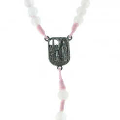 Palais du Rosaire Chapelet de Lourdes en pierres d'Améthyste et corde rose avec médaille apparition de Lourdes^ Chapelet De Lourdes | Chapelet Pierre