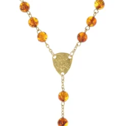 Palais du Rosaire Chapelet de Lourdes en Plaqué Or et grains en Ambre^ Chapelet De Lourdes | Chapelet Plaqué Or