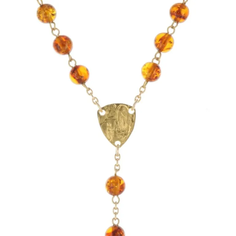 Palais du Rosaire Chapelet de Lourdes en Plaqué Or et grains en Ambre^ Chapelet De Lourdes | Chapelet Plaqué Or