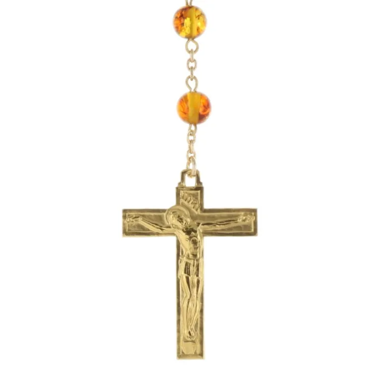 Palais du Rosaire Chapelet de Lourdes en Plaqué Or et grains en Ambre^ Chapelet De Lourdes | Chapelet Plaqué Or