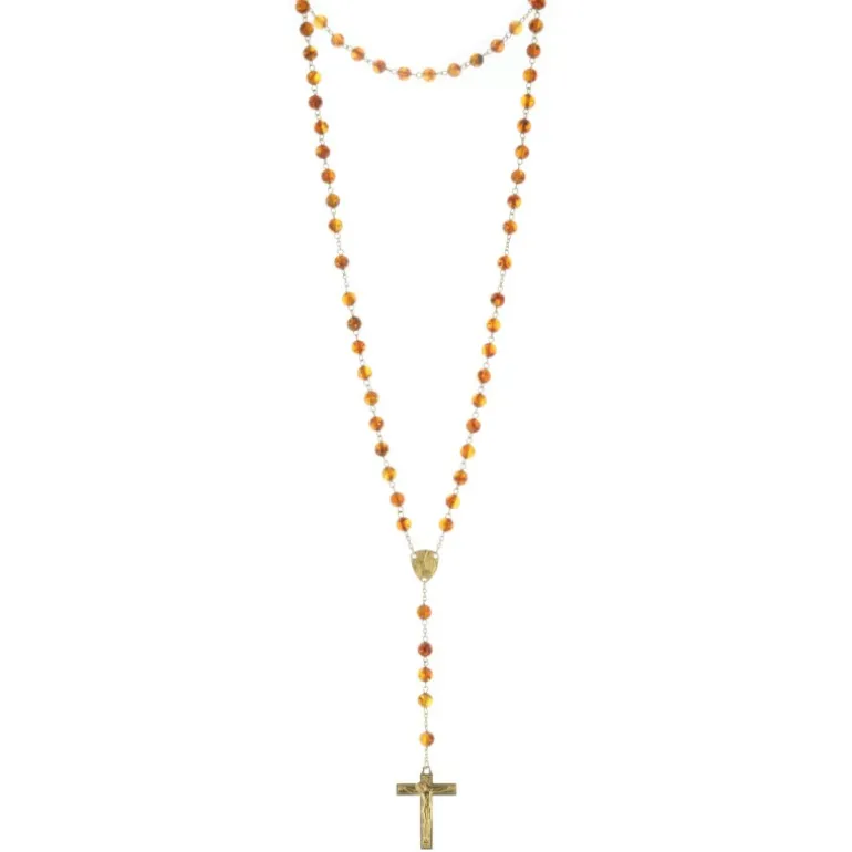 Palais du Rosaire Chapelet de Lourdes en Plaqué Or et grains en Ambre^ Chapelet De Lourdes | Chapelet Plaqué Or