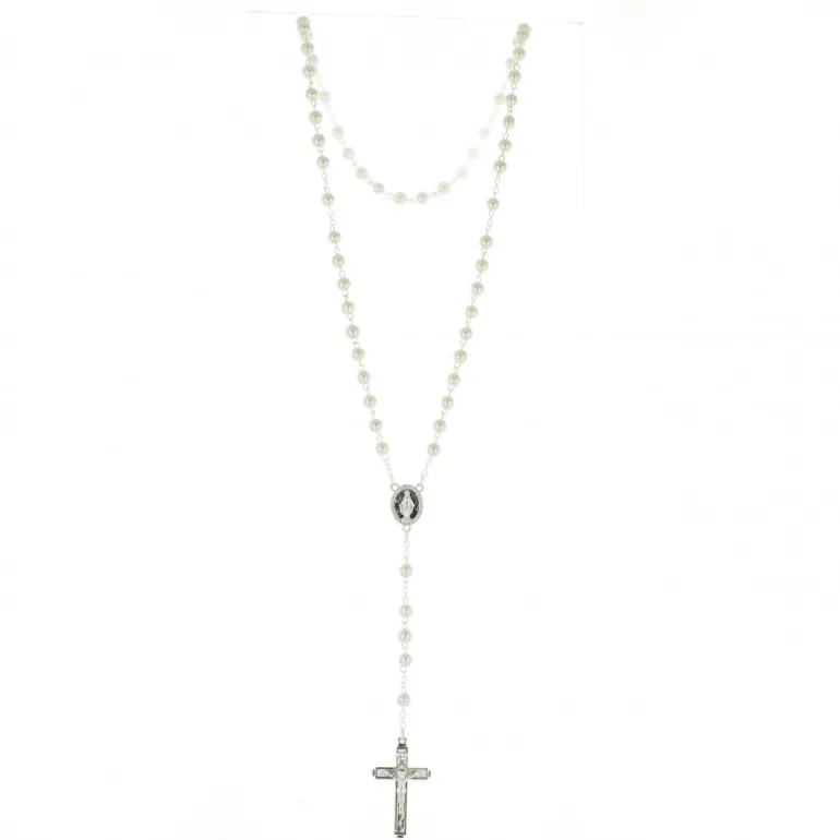 Palais du Rosaire Chapelet de Lourdes en verre blanc avec croix trilobée^ Chapelet De Lourdes | Chapelet Verre