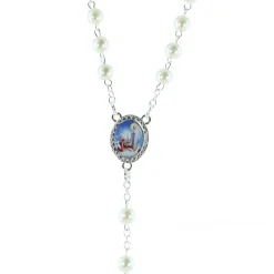 Palais du Rosaire Chapelet de Lourdes en verre blanc avec croix trilobée^ Chapelet De Lourdes | Chapelet Verre