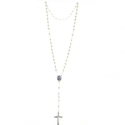 Palais du Rosaire Chapelet de Lourdes en verre blanc avec croix trilobée^ Chapelet De Lourdes | Chapelet Verre