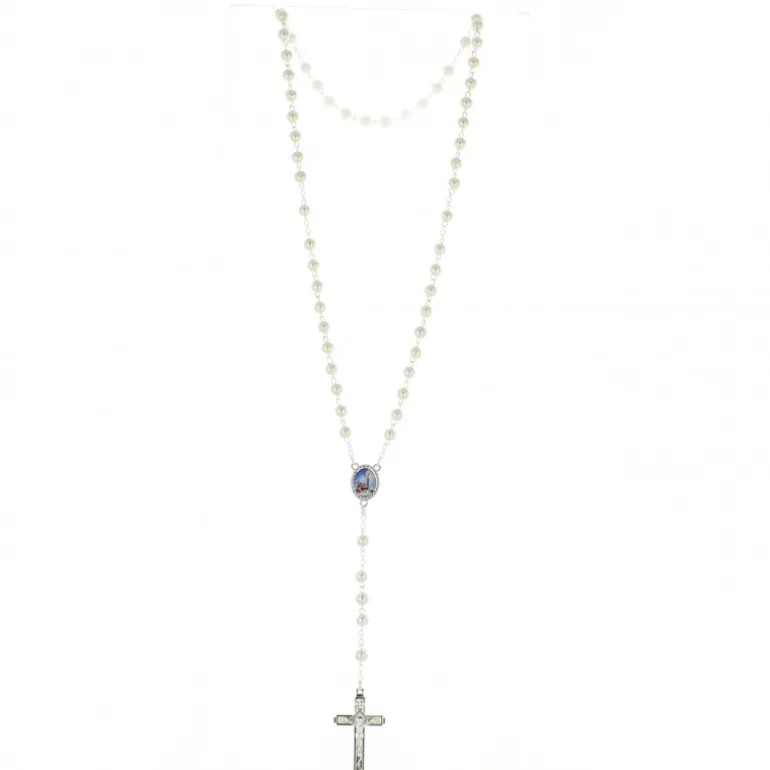 Palais du Rosaire Chapelet de Lourdes en verre blanc avec croix trilobée^ Chapelet De Lourdes | Chapelet Verre