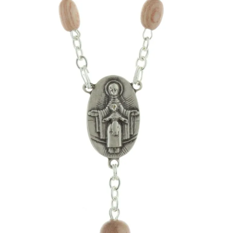 Palais du Rosaire Chapelet de Lourdes en véritable bois de rose, chaîne plaqué Argent et coeur Apparition^ Chapelet De Lourdes | Chapelet Bois