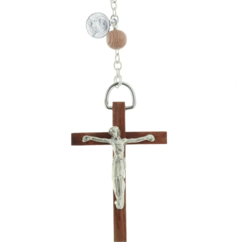 Palais du Rosaire Chapelet de Lourdes en véritable bois de rose, chaîne plaqué Argent et coeur Apparition^ Chapelet De Lourdes | Chapelet Bois