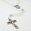Palais du Rosaire Chapelet de Lourdes imitation nacre paters bleus et coeur Apparition^ Chapelet Résine