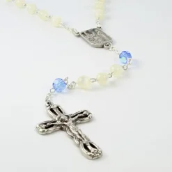 Palais du Rosaire Chapelet de Lourdes imitation nacre paters bleus et coeur Apparition^ Chapelet Résine
